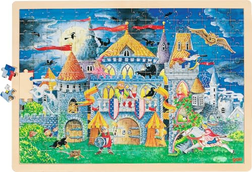 goki 57949 Einlegepuzzle Märchenstunde aus Holz, Holzpuzzle mit Geschichtenklassikern, Lernspielzeug und Kinderpuzzle, fördert Fantasie und Motorik, 46cm x 30cm, 192er Set, ab 4 Jahre