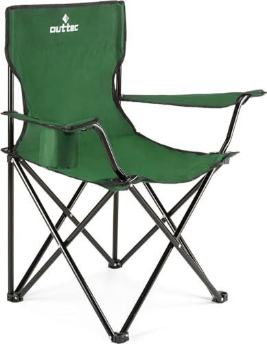 Outtec Silla de Pesca, Plegable, con Soporte para Bebidas, Bolsa de Transporte, para Camping, Playa, Jardín, Relax con Respaldo, hasta 125 kg