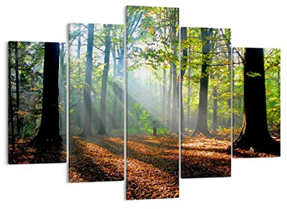 ARTTOR Leinwandbild 150x100cm Wandbild Botanik Landschaften - 0136 | Wald Blätter Sonne Mehrteilige Groß XXL Wanddekoration Wohnzimmer Schlafzimmer Wanddeko Wand Kunstdruck Wandkunst ARTTOR