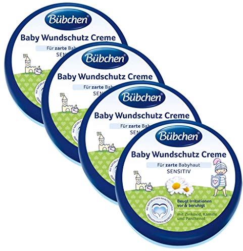 Bübchen Baby Wundschutz Creme, sensitive Wundheilsalbe, Wund- und Heilsalbe für zarte Babyhaut, mit Zinkoxid, Kamille und Panthenol, Menge: 4 x 150 ml