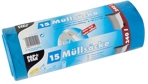 PAPSTAR 1 Karton = 4x15 Müllsäcke, LDPE 240 l 125 cm x 100 cm blau 12129