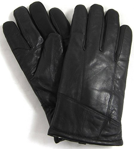 Mens Black Luxury Genuine Leather Gloves with Sheepskin Wool Lining by SNUGRUGS - Medium (9) - Large (9.5)