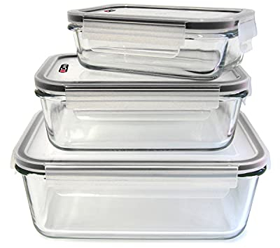 Pirofila in Vetro con Copertura Ermetica, Set di 3