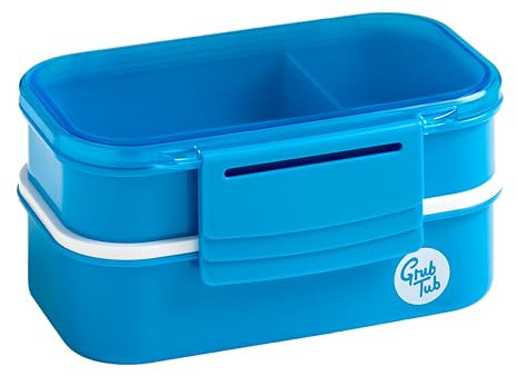 Premier Houseware Blue Lunch Box with Compartments and Cutlery Plastic Multi Compartment Box for School and Office