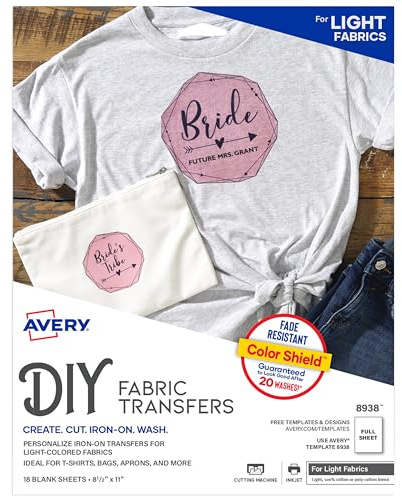 Avery Bedruckbares Wärmetransferpapier für helle Stoffe, 21,6 x 27,9 cm, Tintenstrahldrucker, 162 Bögen zum Aufbügeln (8938)