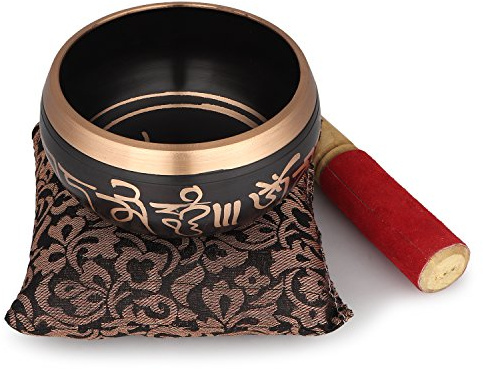 Zap Impex ® Tibetische Meditation Om Mani Klangschale/Kissen/Mallet 4 Zoll Schwarz