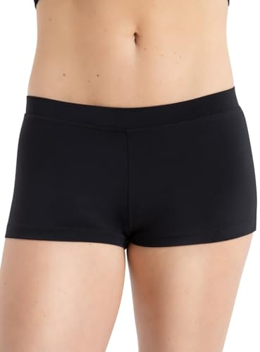 Capezio Boy Cut Low Rise Shorts, TB113 Mini Yoga Shorts for Women, Micro Short Activewear for Dance, Workouts, Gym, Exercise, Hot Pants, Black, X-Small