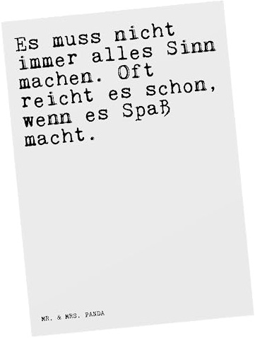 Mr. & Mrs. Panda Postkarte Es muss nicht immer... - Geschenk, Sprüche, Ansichtskarten, Sinnhaftigkeit, Spass, Sinn des Lebens, bildkarte, Spruch Weisheiten Zitate Lustig Weisheit Worte, Ansichtskarte