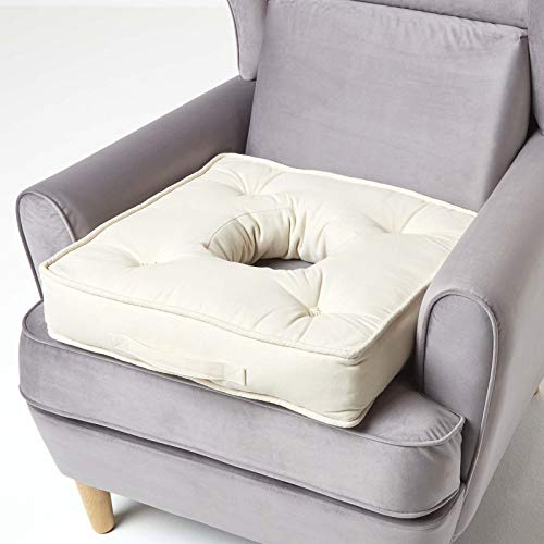 HOMESCAPES Cream Pressure Relief Cushion 50 x 50 cm Armchair Booster Cushion for Haemorrhoids Sciatica Coccyx and Pregnant Women 10 cm Thick Cotton Medical Seat Pad