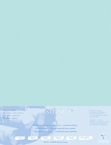 Clairefontaine 496013C Zeichenbögen (Packung mit 5 Bögen Pastelmat auf Karton kaschiert, 1800 µm, 50 x 70 cm, ideal für Trockentechniken und Pastell) hellblau