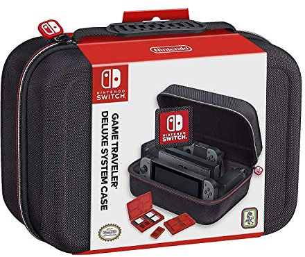 Officially Licensed Nintendo Switch System Carrying Case – Protective Deluxe Travel System Case – Joy-Con Contoller, Game Cartridges and SD Card Cutouts – Black Ballistic Nylon Exterior