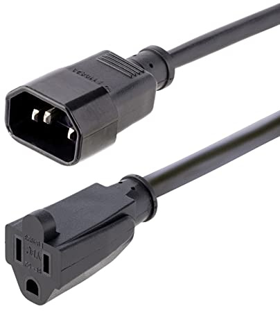 StarTech.com 1ft (0.3m) Power Extension Cord, IEC 320 C14 to NEMA 5-15R, 10A 125V, 18AWG, Black Computer Power Extension Cord, AC Outlet Extension Cable for Network Equipment, UL Listed (PAC100)