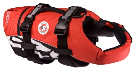 EzyDog Schwimmweste Hund - DFD Hundeschwimmweste - Schwimmwesten für für Kleine, Mittelgroße und Große Hunde - Rettungsweste mit Griff und Reflektoren, Größenverstellbar (XS, Rot)