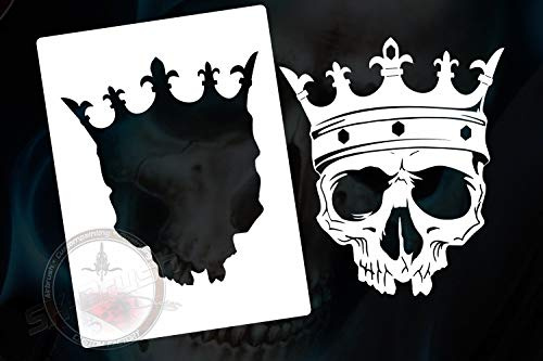 Herterich Products Airbrush Schablone Totenkopfschädel mit Krone | Graffiti & Tattoo Stencil | Wiederverwendbar & Lösungsmittelresistent | Mylar 0,1-0,2 cm | Für Sprays, Acryl & Airbrush