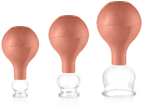 Pulox Schröpfgläser Set aus Echtglas mit Saugball - 3x Medizinisches Schröpfglas in Braun - 25mm, 32mm, 40mm