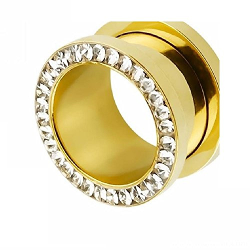 eeddoo Flesh Tunnel Kristall Gold Edelstahl