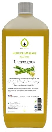 PurSPA Massageöl, pflanzlich, duftend – 100 % natürliche, entspannende und exotische Massage (Lemongrass, 1 Liter)