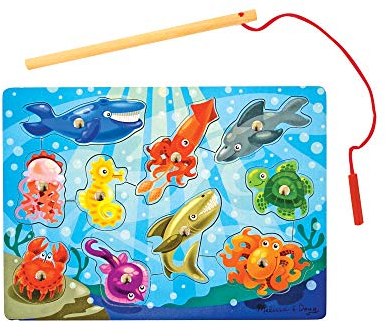 Melissa & Doug Magnetic Wooden Fishing Game and Puzzle With Wooden Ocean Animal Magnets