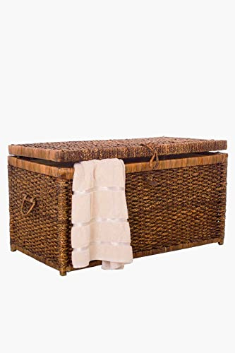 VIVANNO Wäschetruhe aus Wasserhyazinthe - Wäschekorb mit Deckel - 84 cm Braun - Stabile Aufbewahrungsbox mit Deckel