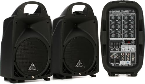 Behringer EUROPORT PPA500BT Ultrakompaktes tragbares 500-Watt-6-Kanal-PA-System mit Bluetooth-Drahtlostechnologie, drahtloser Mikrofonoption, Klark Teknik Multi-FX-Prozessor und FBQ-Feedback-Erkennung
