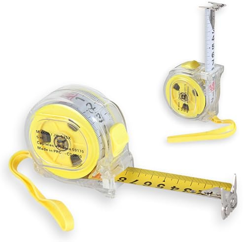 FISHTEC - Mètre Ruban 5 m Grands Caractères - Lecture Facile Deux Sens Autobloquant Crochet Aimanté Rigide - Compact Avec Clip Ceinture Et Dragonne Pour Bricolage Précis