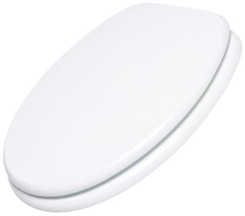 Schläfer - Copriwater Universale bianco in Legno Mdf 43x37, Tavoletta Wc Weser 4638101 con Cerniere Regolabili in metallo, Forma Ovale, Seduta Comoda
