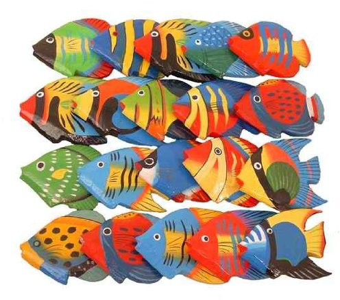 WORU Deko-Fische Holz, 20 Stück bunte Streufische, maritime Tischdeko | Handgefertigt aus leichtem Albesia Holz - ideal als Streudeko für Tisch, Sommerfest, Hochzeit und Bastelprojekte