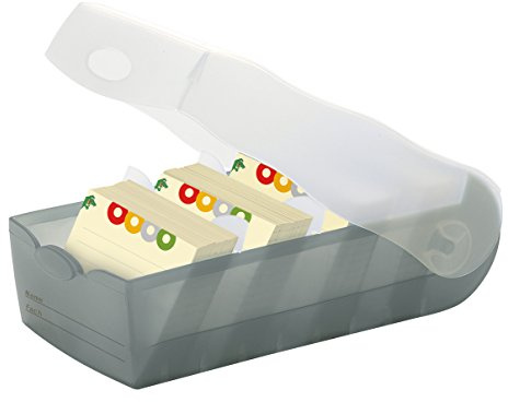HAN Lernkarteibox CROCO, einfach Vokabeln lernen mit 5-Fächer-Lernsystem, DIN A7 Karteikasten für 900 Karten, inkl. 5 Stützplatten + 100 Lernkarten, Karteibox, Lernbox, 997-693, transluzent / grau