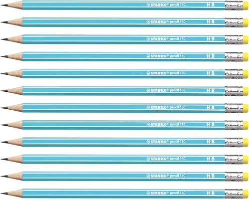STABILO - Bleistift mit Radierer - pencil 160 | blau, 12er Pack, Härtegrad HB