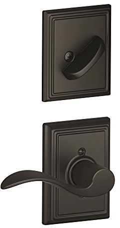 Schlage F59ACC622ADDRH Matte Black Interior Pack Accent Right Handed Interior Pack Lever Set with Single Cylinder Deadbolt and Decorative Addison Rose (Interior Half Only)