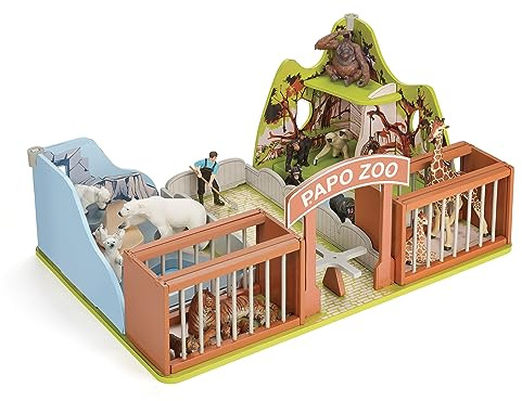 Große Holzzoo-Kulisse, Wildtiere-Kollektion, Spielzeug ab 3 Jahren | Zwei Gehege mit abnehmbaren Zäunen | 54 x 37 x 23 cm | Figuren separat erhältlich | Geschenk für die ganze Familie heute