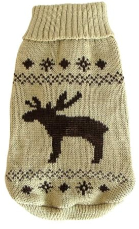 Wolters | Strickpullover mit Elch für Mops&Co in Beige/Braun | Rückenlänge 30 cm