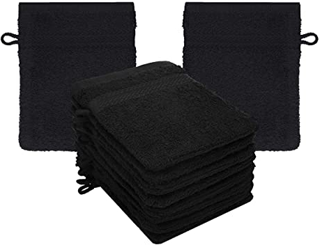 Betz Premium Juego de 10 Piezas de Manoplas de baño – franelas de Rizo para Limpieza Facial - de algodón 100% - manopla de baño para bebés - Negro