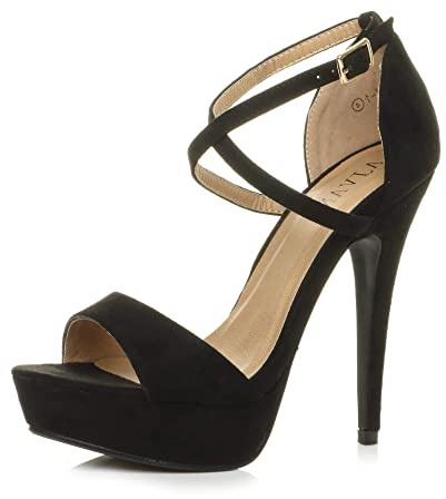 AJVANI Womens ladies platform high heel peep toe cross over strappy sandals shoes size