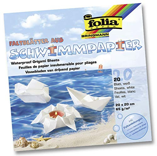 folia 43200 Folding Sheets Made of Floating Paper White Approx. 20 x 20 cm 20 Sheets Waterproof Folding Paper Paintable Includes Folding Instructions