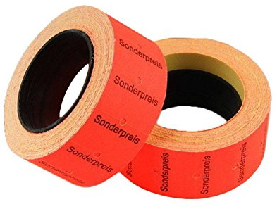 Sinoba 20 Rollen Preisetiketten für MX-5500 12x21 mm | rot Sonderpreis | Rote Etiketten mit Sonderpreis-Aufschrift in den Maßen 12x21 mm für einzeilige Preisauszeichner. 20 Rollen