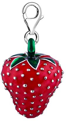 Quiges Charms Anhänger 3D Frische Erdbeeren Früchte Obst Groß Clip On Karabinerverschluss Versilbert Damen Schmuck für Kette