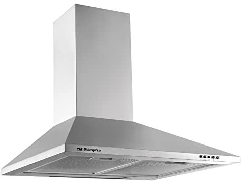 Orbegozo DS 59160 IN - Campana extractora decorativa 60 cm, 3 velocidades, 2 filtros desmontables, 2 bombillas, acabado inox, chimenea ajustable, extracción 329,3 m3/h, 65 W