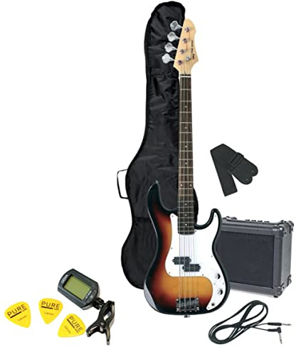 GEWA bajo eléctrico, Bass Pack RCB-100 Set sunburst – Cuerpo de madera de tilo macizo, Diapasón de madera de pakka, incl. amplificador, funda y accesorios para un sonido de bajo potente