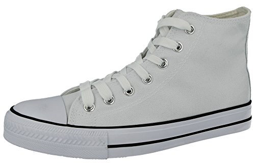 Mens Baltimore/Academy Low Top Hi Top Canvas Toe Cap Lace Up Pumps Plimsoll Trainers Casual Shoes Size 6-12 (8 UK, White Hi Top)