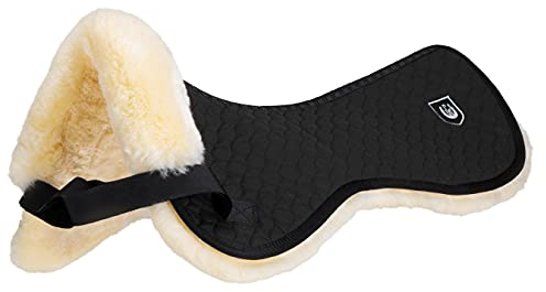 Werner Christ ® Lammfell Sattelpad Standard Sattelunterlage/Sattelkissen aus echtem Fell, dämpfendes Lammfellpad, Reitpad in schwarz/Natur, Warmblut