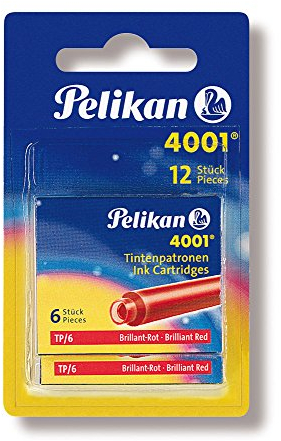 Pelikan 330811 Standard-Tintenpatronen 4001, 2 Etuis, in Blisterverpackung, brillant rot
