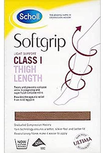 Scholl Softgrip Stockings: Class 1: Thigh Length: Closed Toe - Natural - Large
