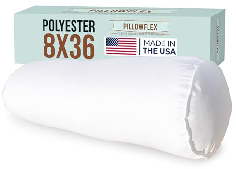 Pillowflex Bolster Pillow (8x36) - Round Roll Pillow Bolster Insert, Plush Polyester-Filled Insert for Decorative Shams, Odorless, Lint and Dust-Free Polyester Filling, No Lumps - (White)