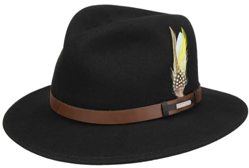 Stetson Sardis VitaFelt Traveller Hut Damen Herren Wollfilzhut wasserabweisend Made in USA Regenhut Packable Sommer Winter schwarz XXL (62-63 cm)