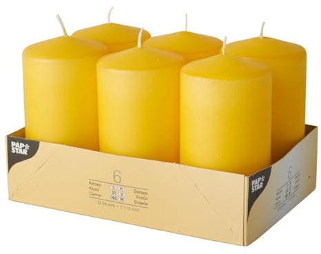 6 Stumpenkerzen Ø 60 mm · 115 mm goldgelb