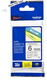 Brother TZe-211 Labelling Tape Cassette, Black on White, 6mm (W) x 8M (L), Laminated, Brother Genuine Supplies