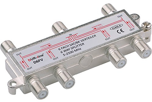 DUR-line SAT & BK-Verteiler - 6-Fach Splitter - voll geschirmt - Unicable & HD tauglich - für Sat-Anlagen DVB-S2 - BK, UKW, DC-Durchlass, TV Antennen