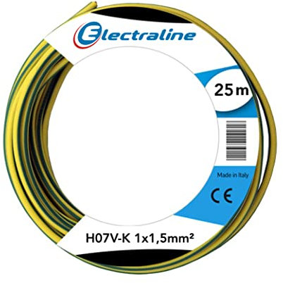 Electraline 15102 Cavo Unipolare N07V-K, Sezione 1x1.5 mm, 25 mt, Verde/Giallo