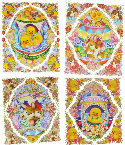 alles-meine.de GmbH 4 Set: XL Fensterbilder - Ostern XXL Osterei - Hasen Küken Osterhasen - statisch haftend - Sticker Fenstersticker Aufkleber selbstklebend wiederverwendbar